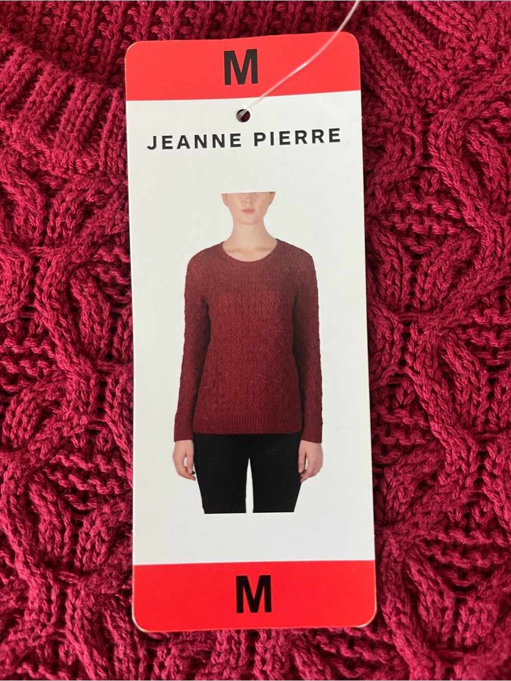 BNWT JEANNE PIERRE Cable Knit Crew Sweater in Berry Red